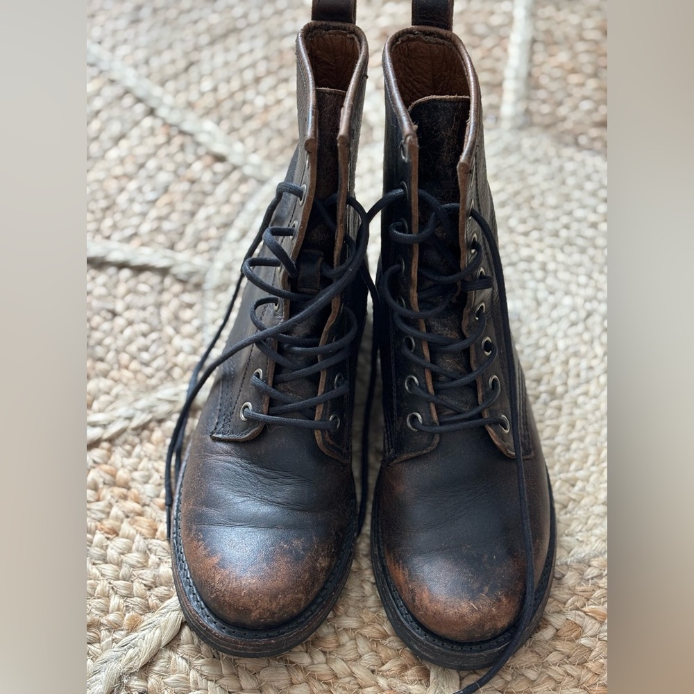 Frye Black Leather Combat Boots